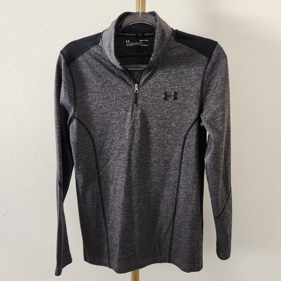 Under Armour 1/4 Zip Pullover Fitted Coldgear Mens Size Small Gray Black - Picture 1 of 6